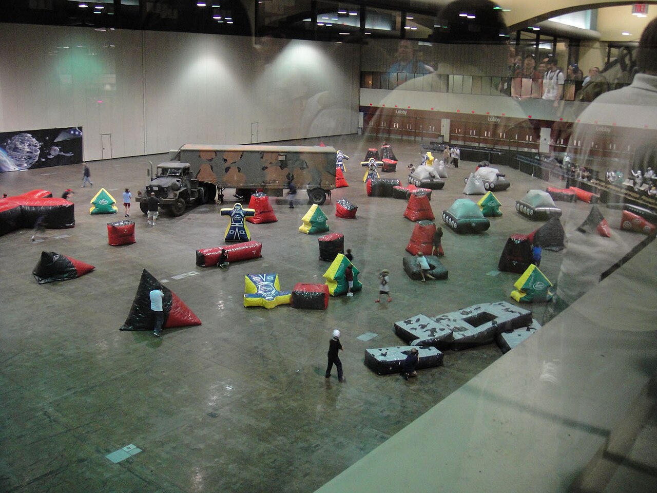 Laser tag arena with inflatable obstacles
